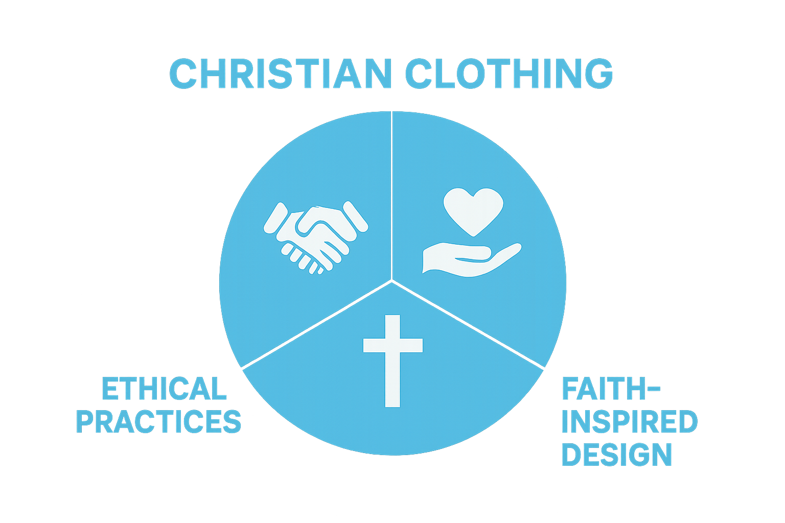 Infographic showing key elements in a Christian clothing company: ethics, mission, design.