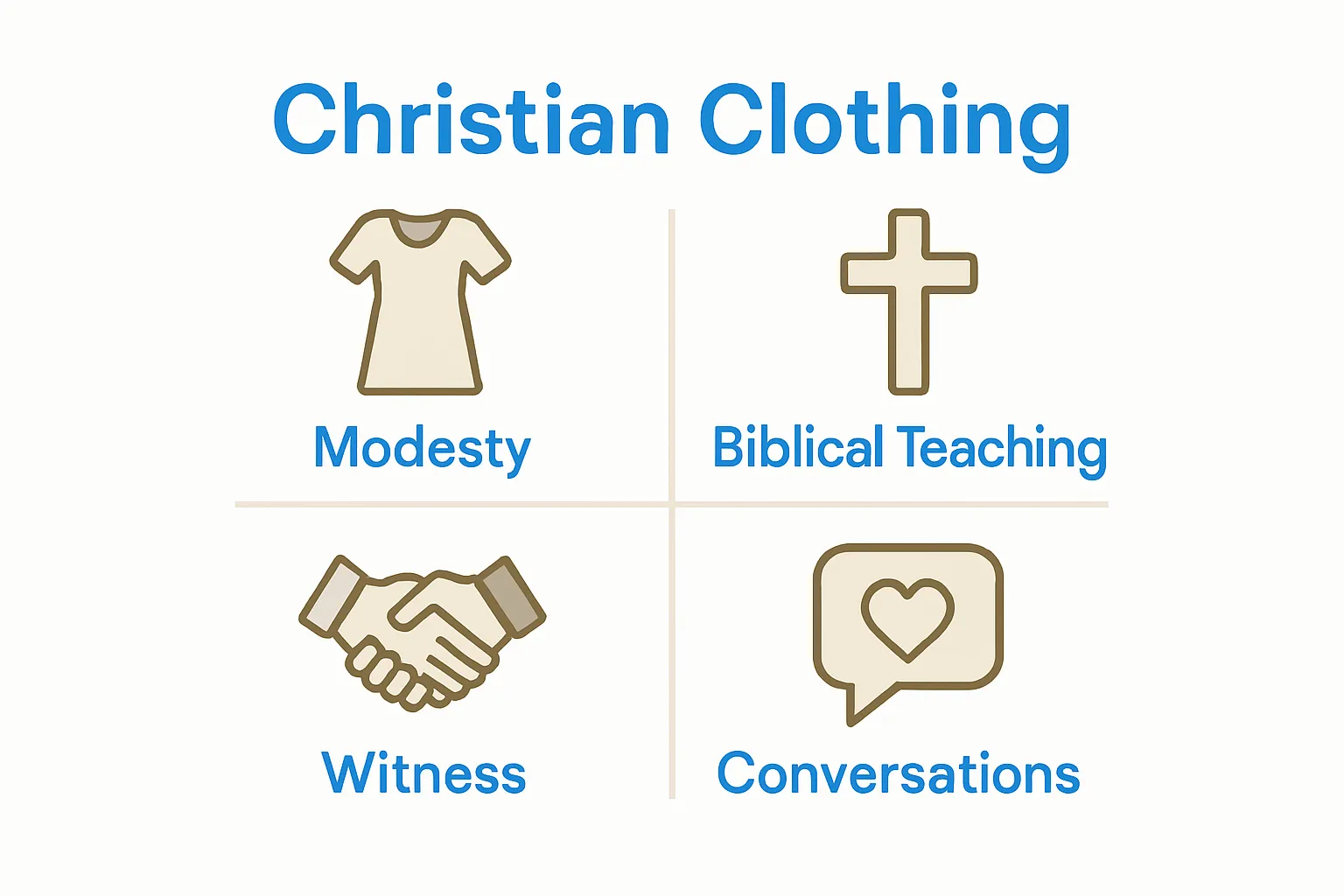 Four key values behind Christian clothing illustrated by simple icons