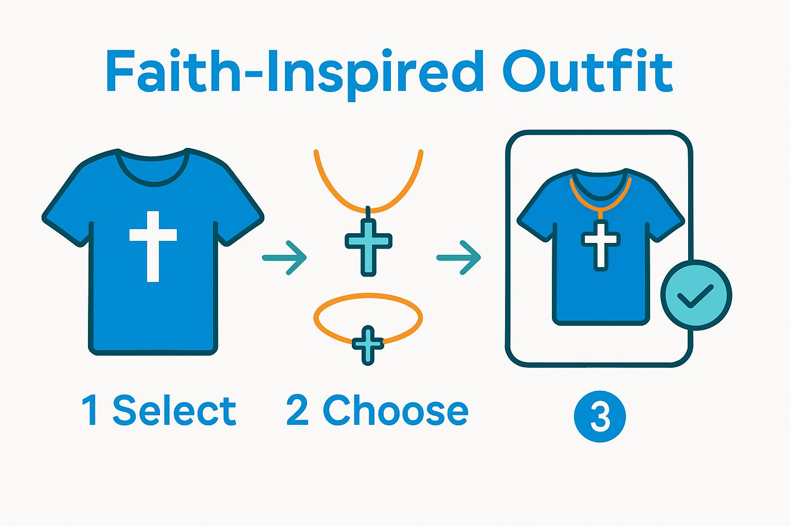 Simple diagram showing how to accessorize Christian apparel in 3 steps