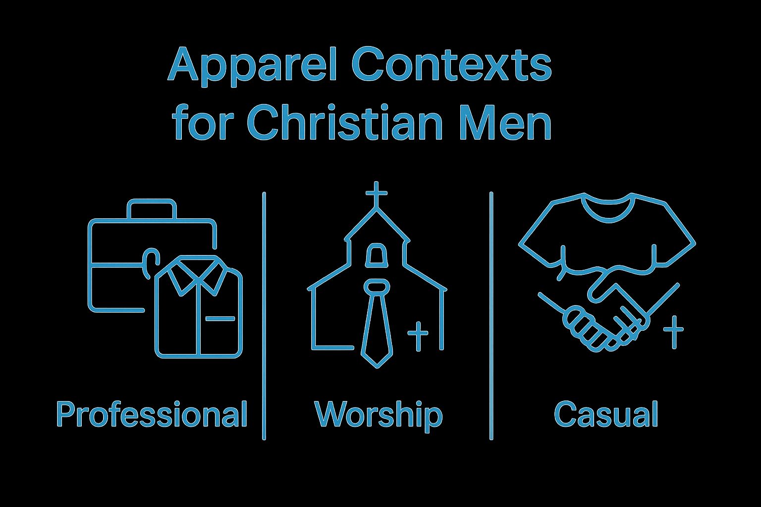 Infographic showing workplace, worship, and casual clothing symbols for Christian men