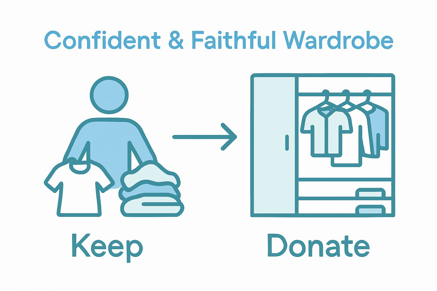 Infographic showing steps to assess and organize a faith-inspired wardrobe
