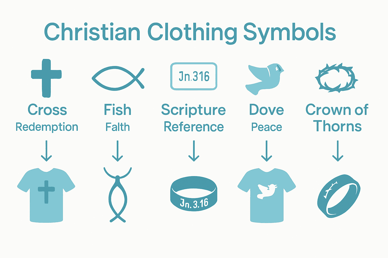 Infographic comparing major Christian symbols used in clothing design.