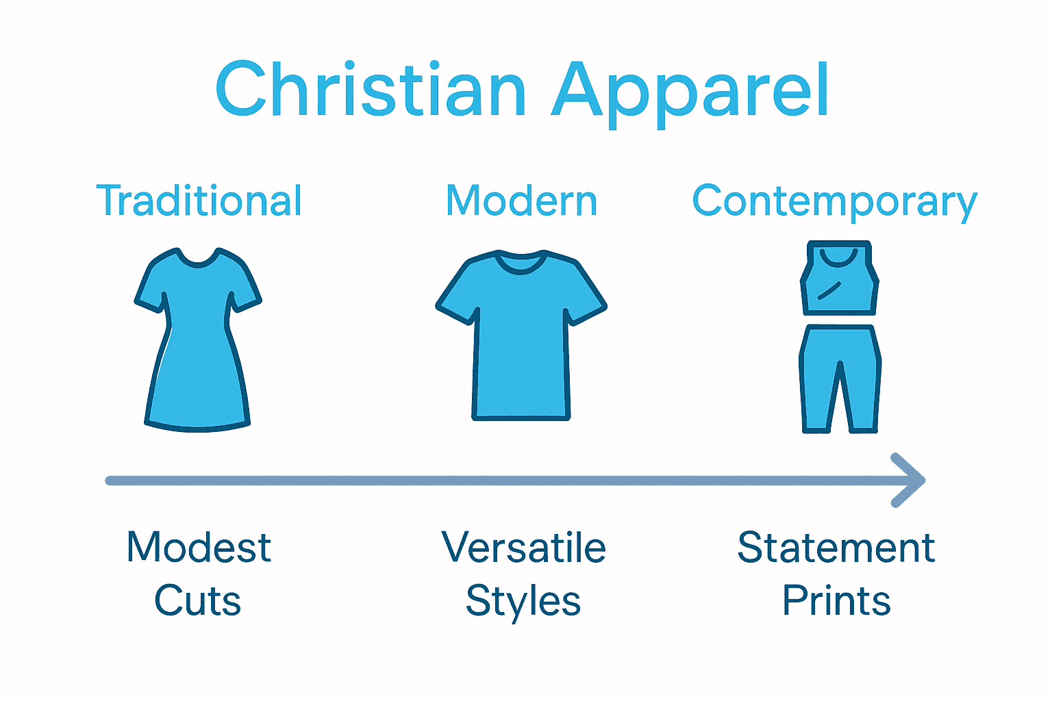 Comparison infographic of traditional, modern, and contemporary Christian apparel.