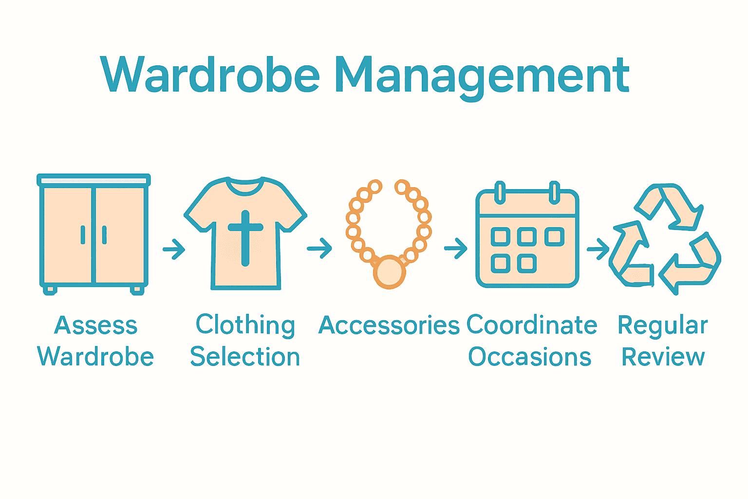 Five-step visual guide to incorporating faith in Christian outfits with icons and arrows