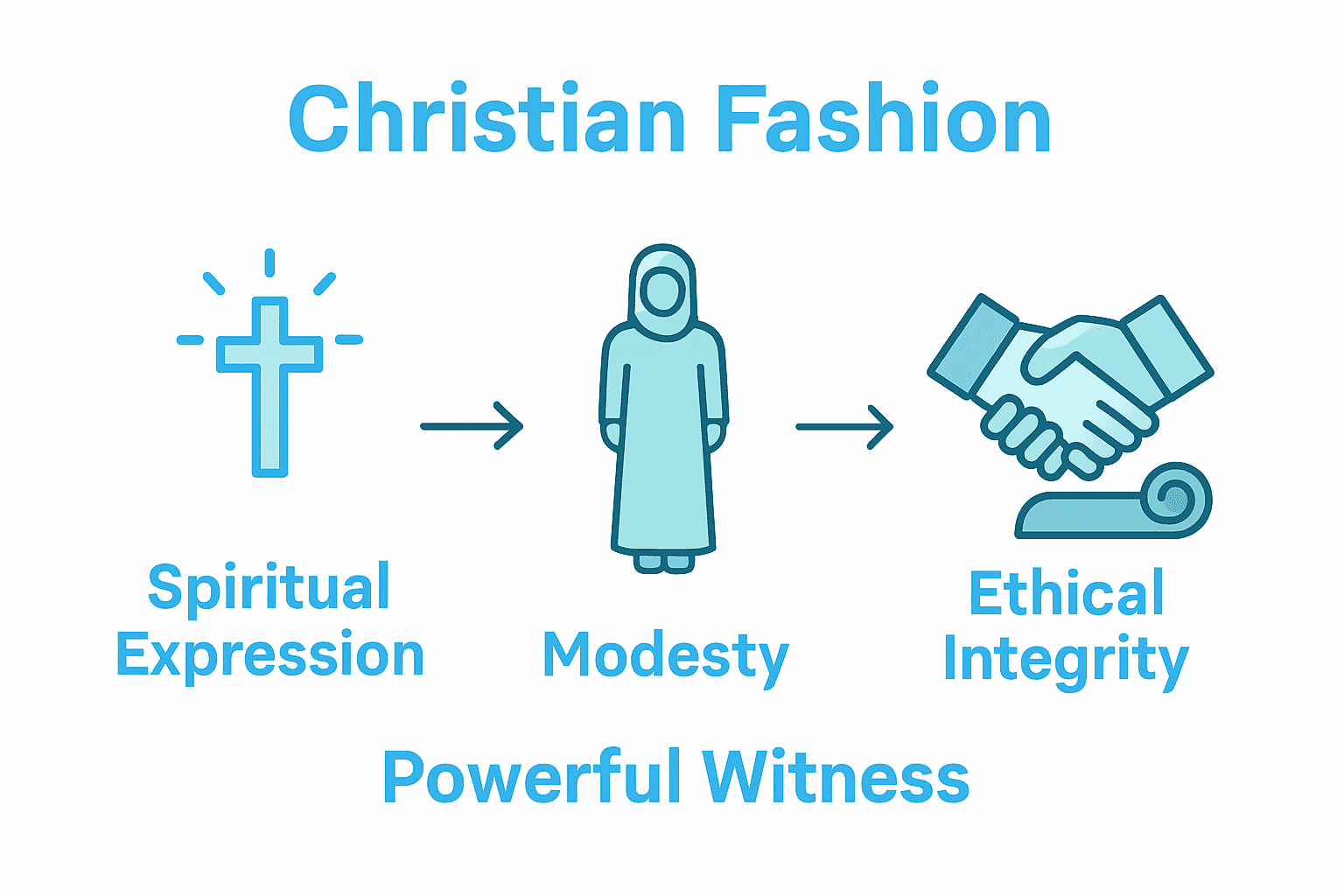 Infographic showing key pillars of Christian fashion: spiritual expression, modesty, and ethics.