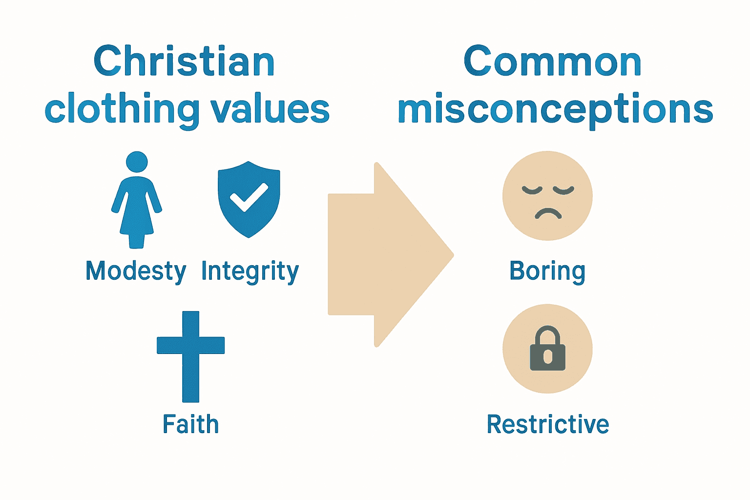 Infographic comparing Christian clothing values versus misconceptions with icons.