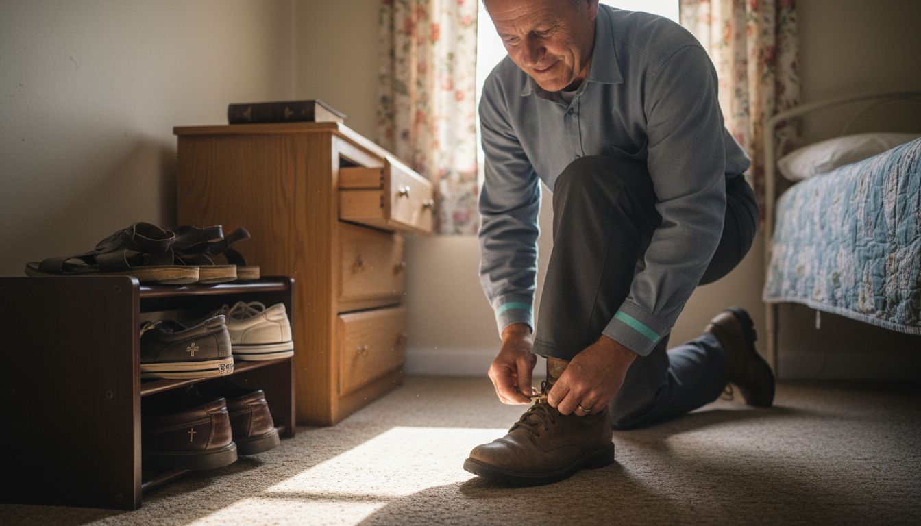 Man choosing modest Christian shoes