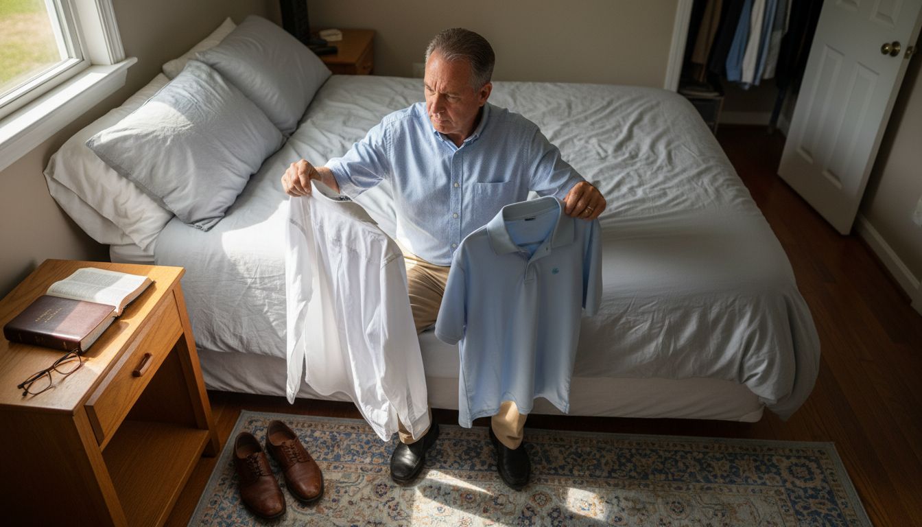 Man choosing modest church clothing