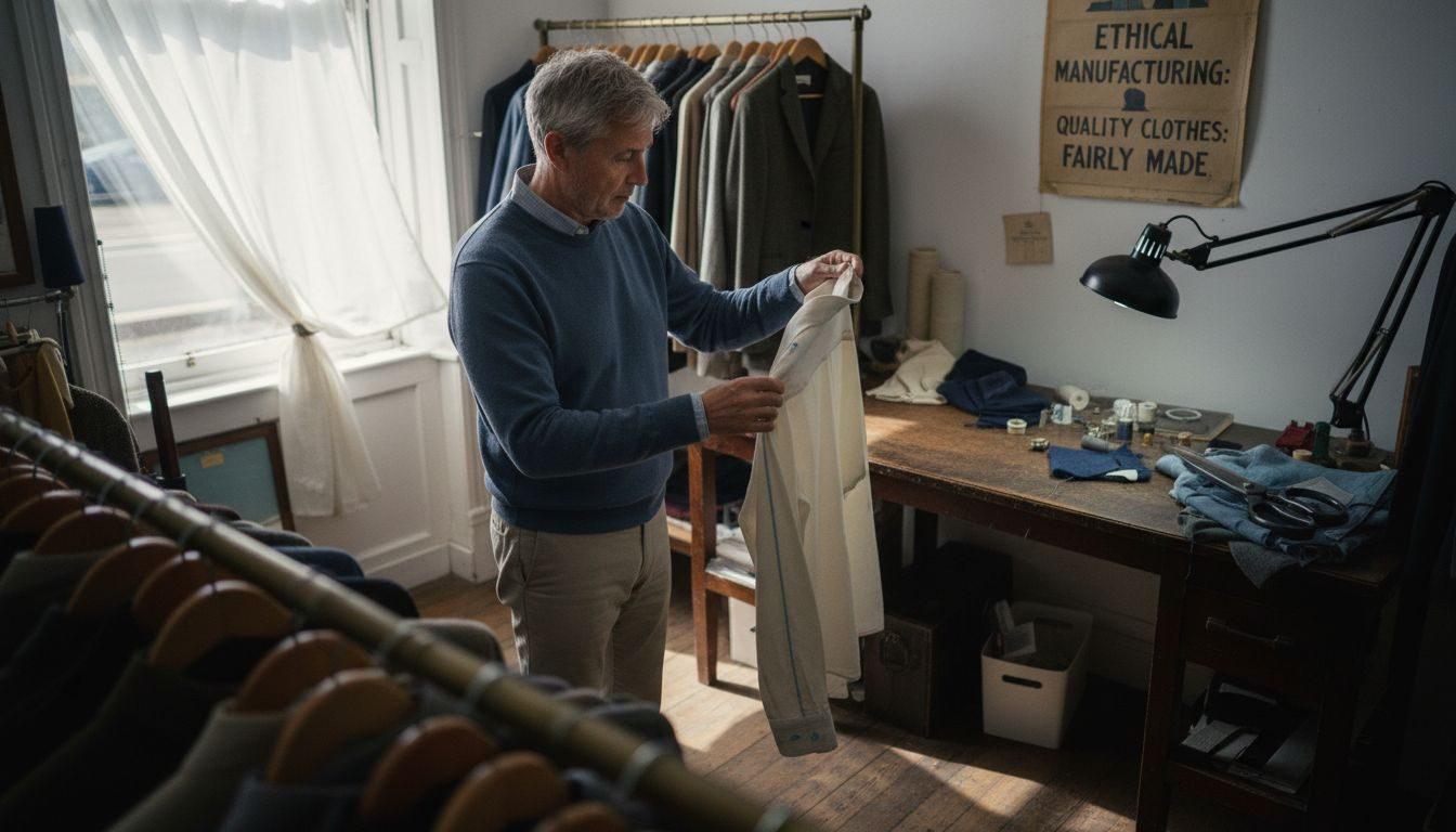Man browsing modest Christian clothing rack