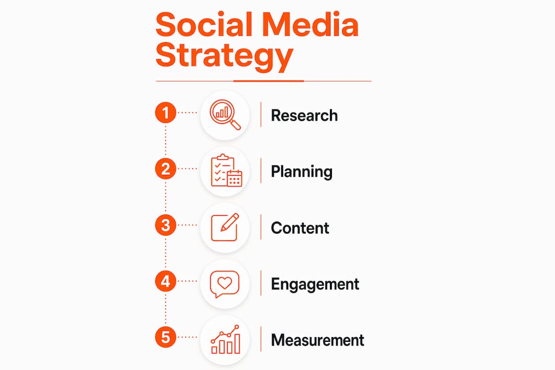 Infographic outlining social media marketing strategy steps