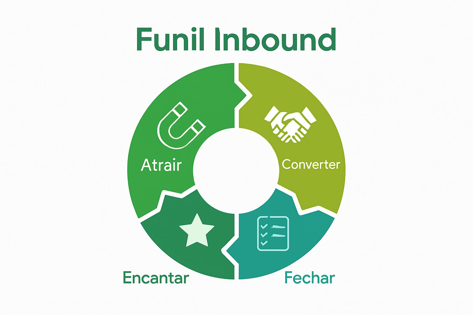 Infográfico ilustrando as quatro principais etapas do inbound marketing