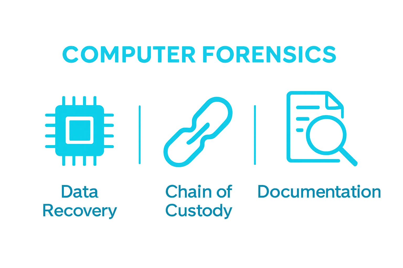 Infographic comparing core goals of computer forensics