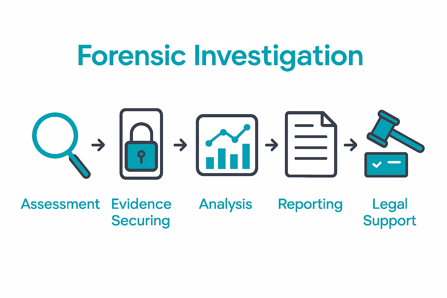 Infographic showing steps of digital forensic investigation process.