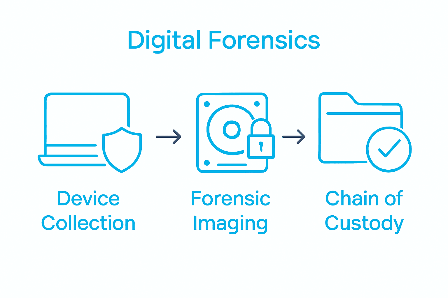 Infographic showing steps to collect and preserve digital evidence.