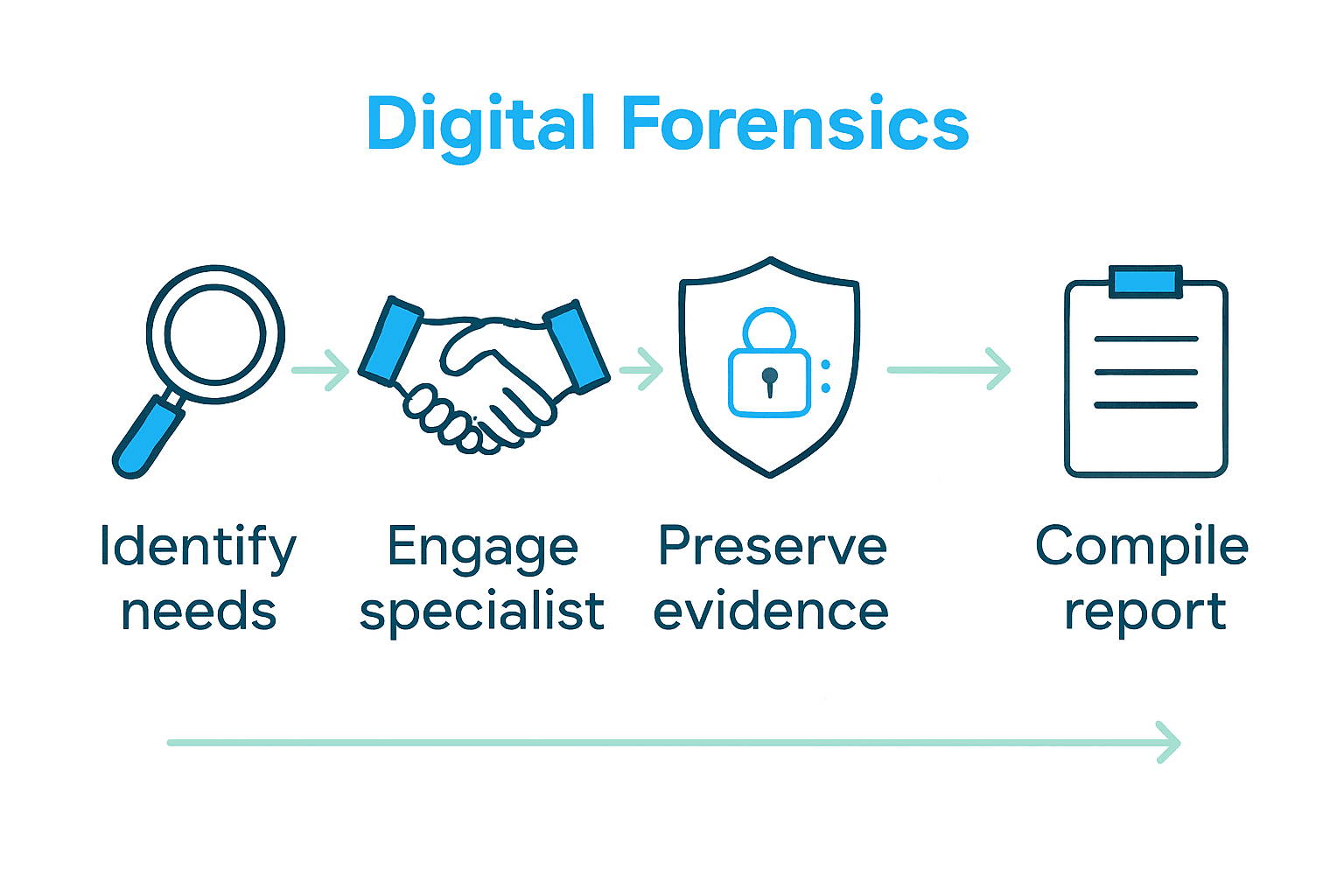 Five-step digital forensic investigation process infographic