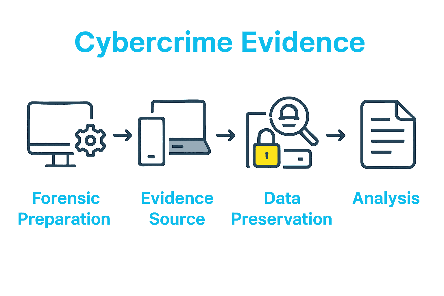 How to Identify Cybercrime Evidence Step by Step 2 Infographic showing key steps in identifying and preserving cybercrime evidence