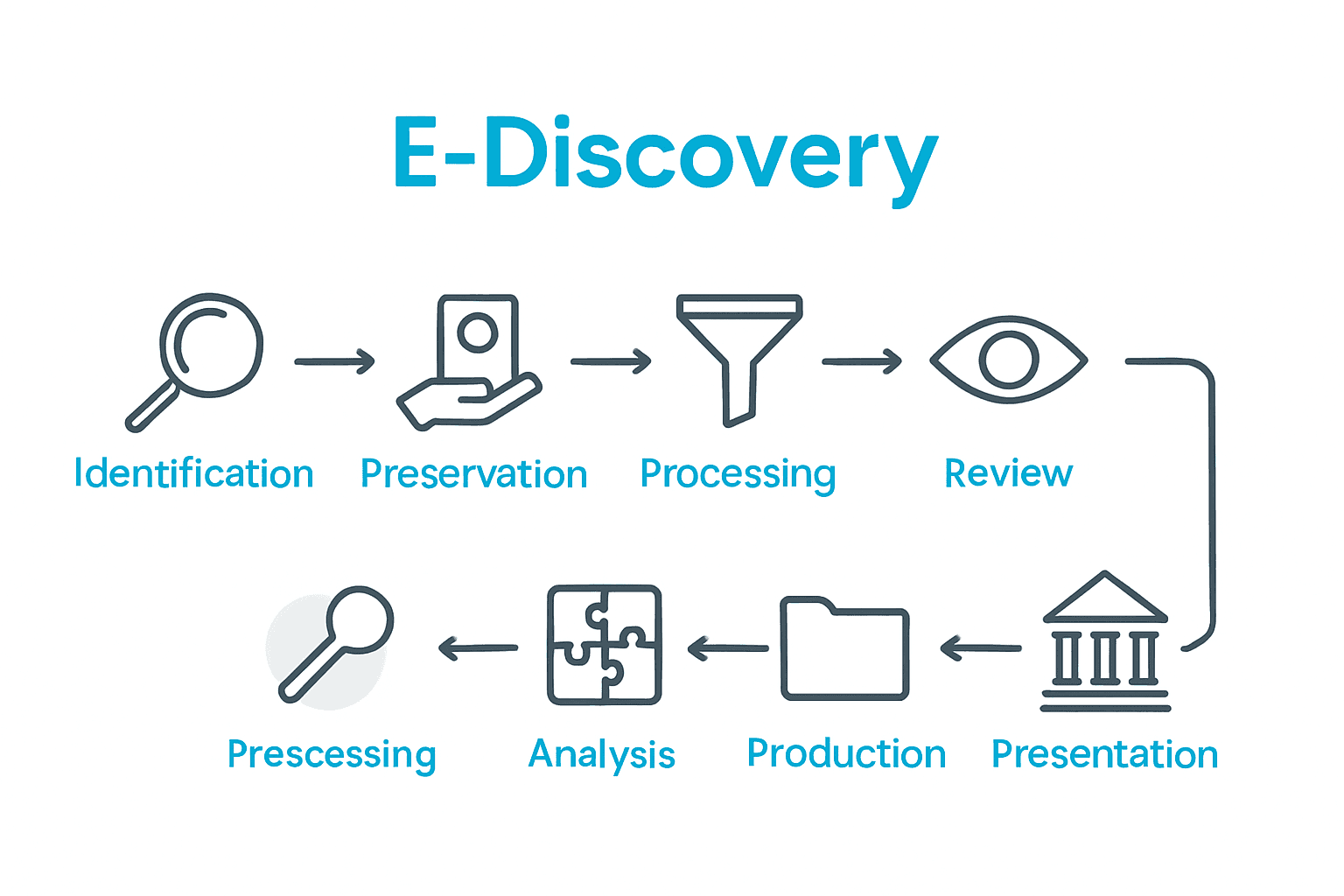 What Is E-Discovery? Complete Overview and Process 2 E-discovery process steps flowchart infographic