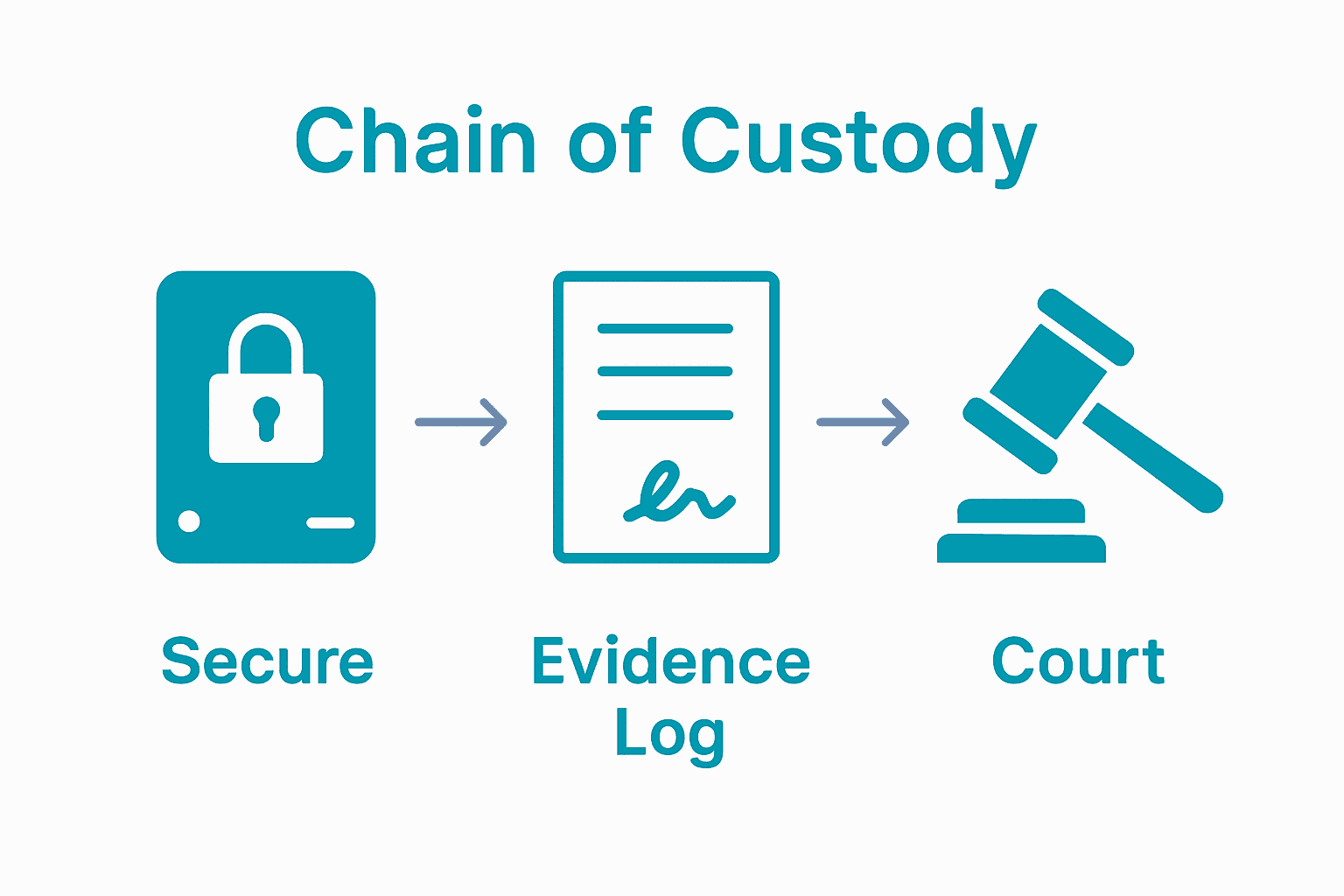 Infographic illustrating chain of custody process for digital evidence.