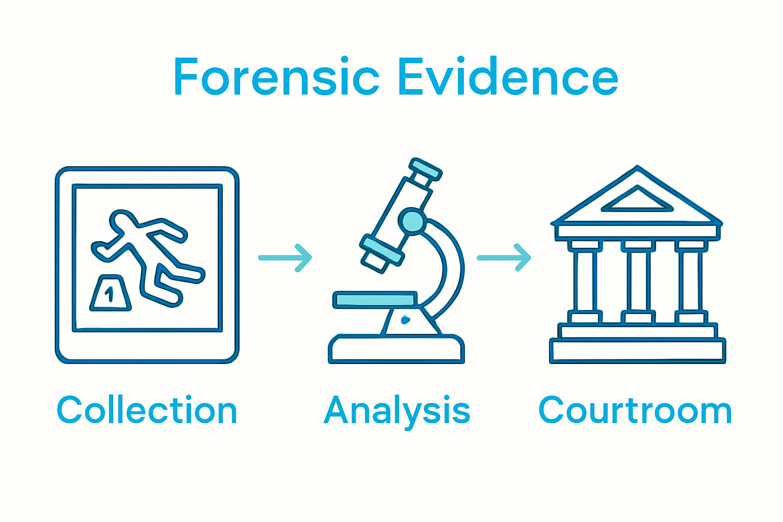 Infographic showing forensic evidence process steps