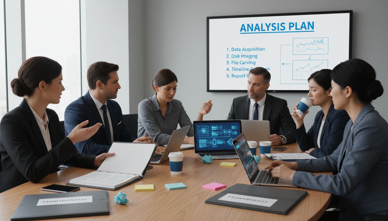 Team meeting to plan digital investigation strategy
