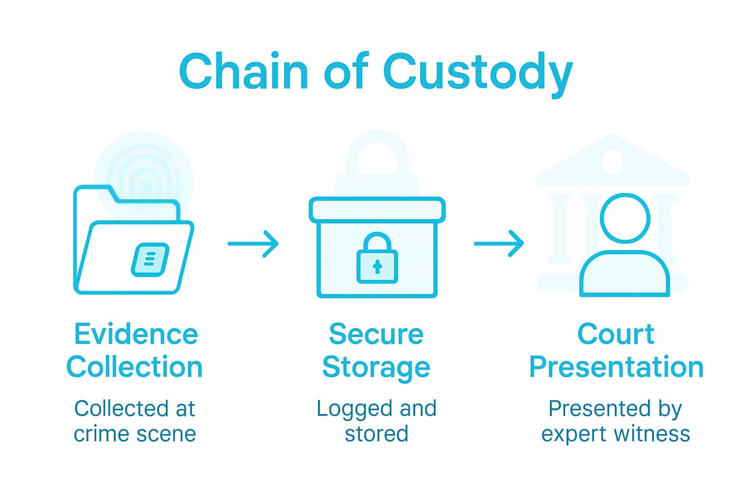 Expert Witness Role in Digital Forensics – Legal Impact 2 Infographic of digital evidence chain of custody steps