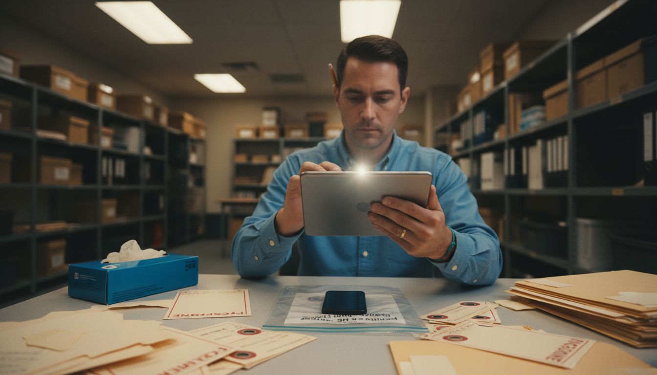 Investigator extracting digital evidence documentation