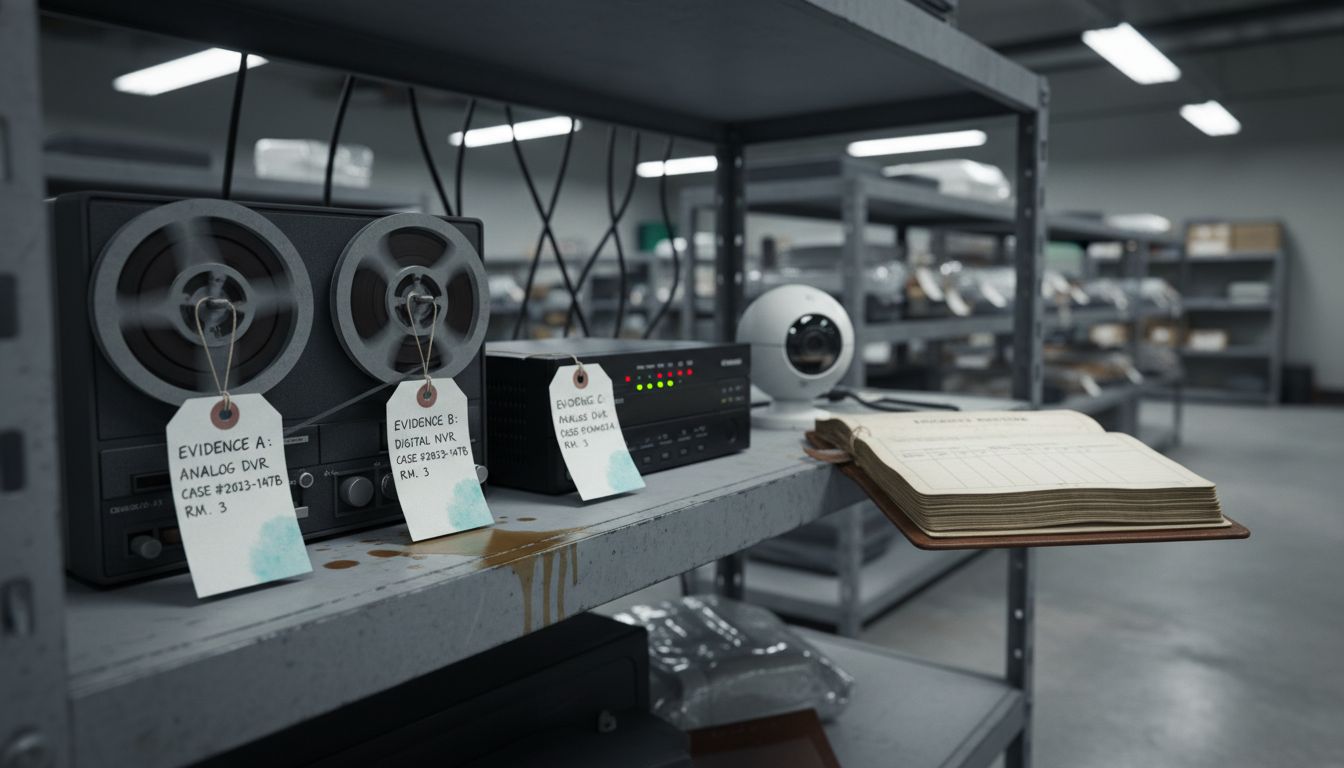 CCTV Forensics: Uncovering Truth in Digital Investigations 1 Police shelf with different CCTV devices