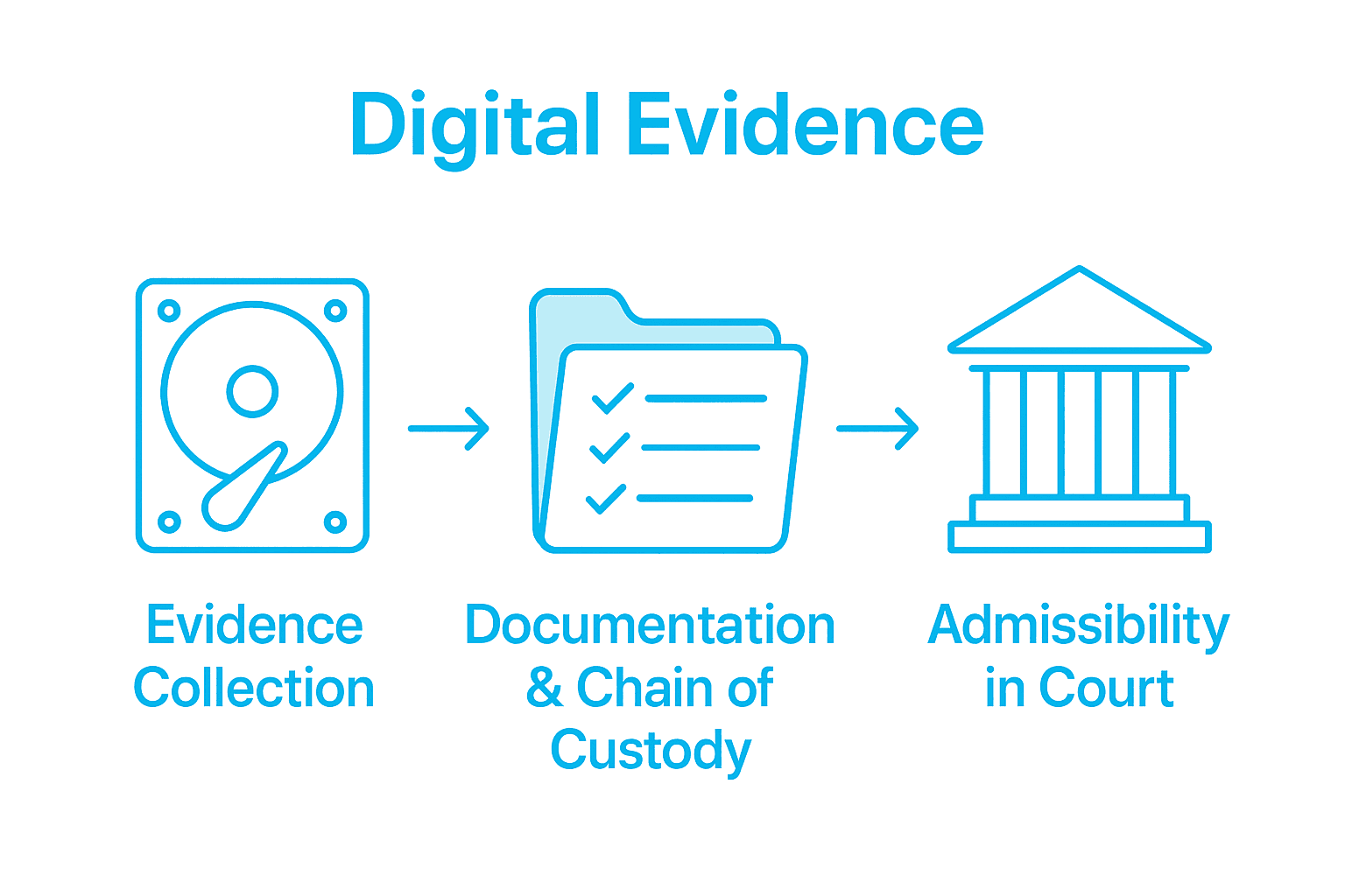 Why Use Digital Forensics – Value for Legal Cases 2 Steps for digital evidence admissibility infographic