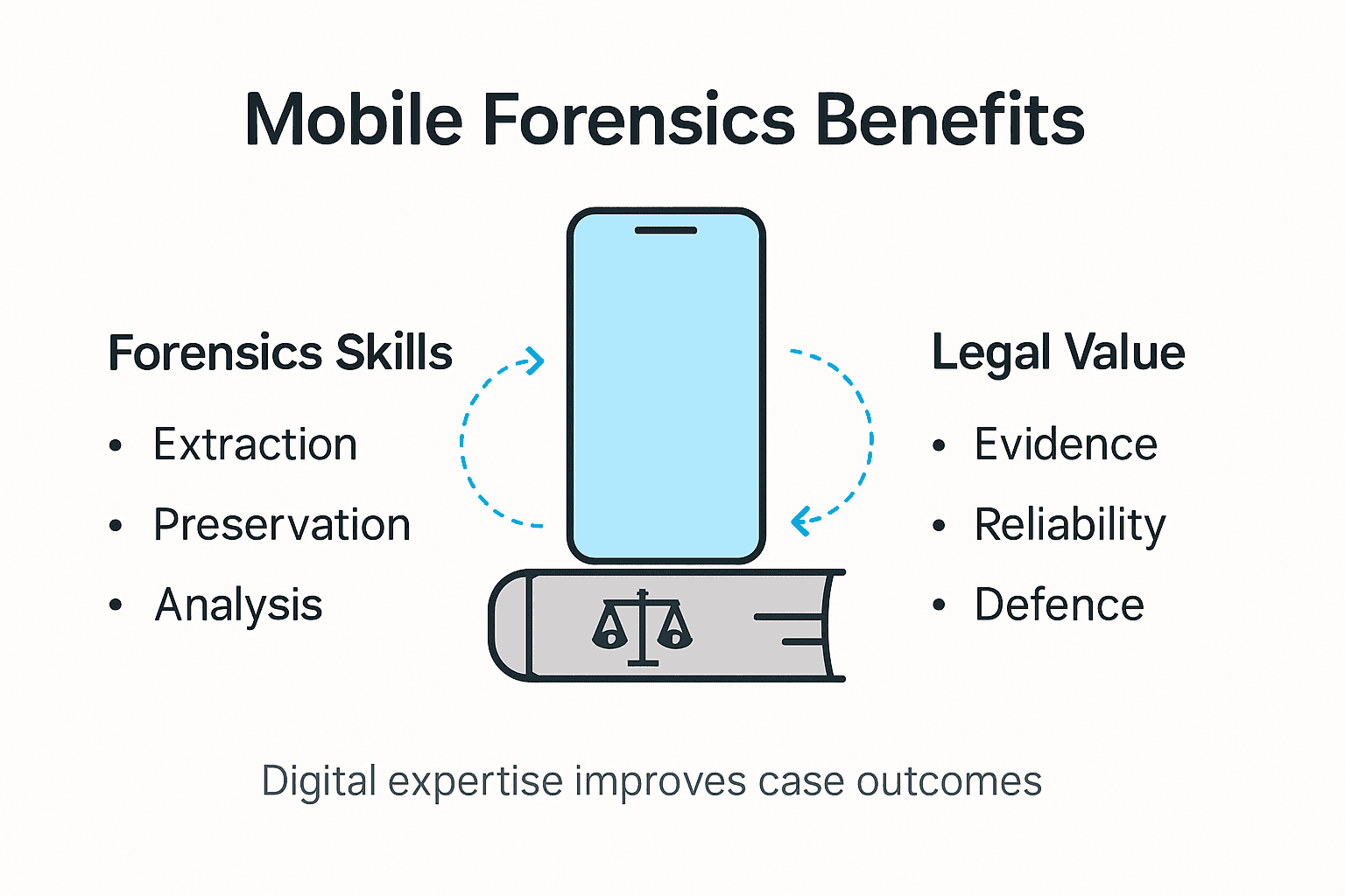 Benefits of Mobile Forensics for Legal Investigations 2 Infographic highlighting mobile forensics benefits