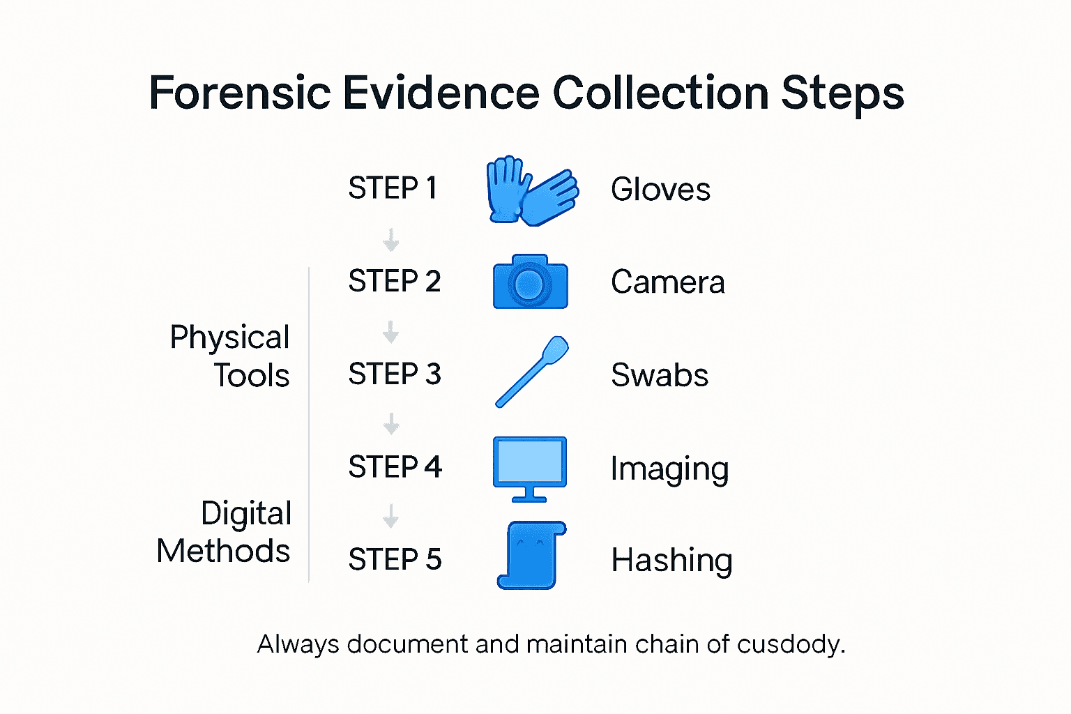 How to Gather Forensic Evidence for Legal Cases 2 Infographic of key forensic evidence collection steps