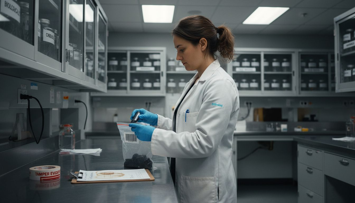 Role of Forensics in Legal Cases: Evidentiary Impact 2 Forensic technician logging evidence bag