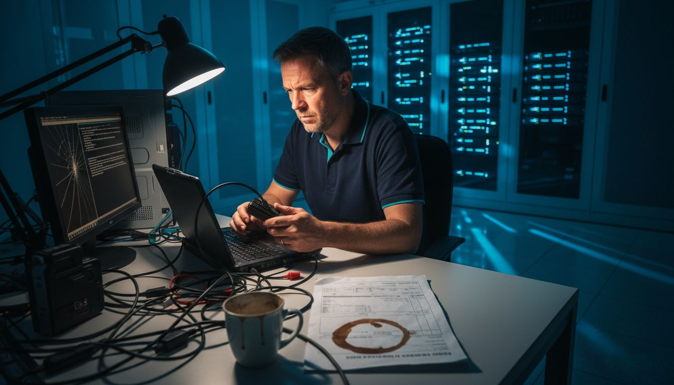 Step by Step Forensic Analysis for Legal Evidence 1 Technician extracting data from digital device