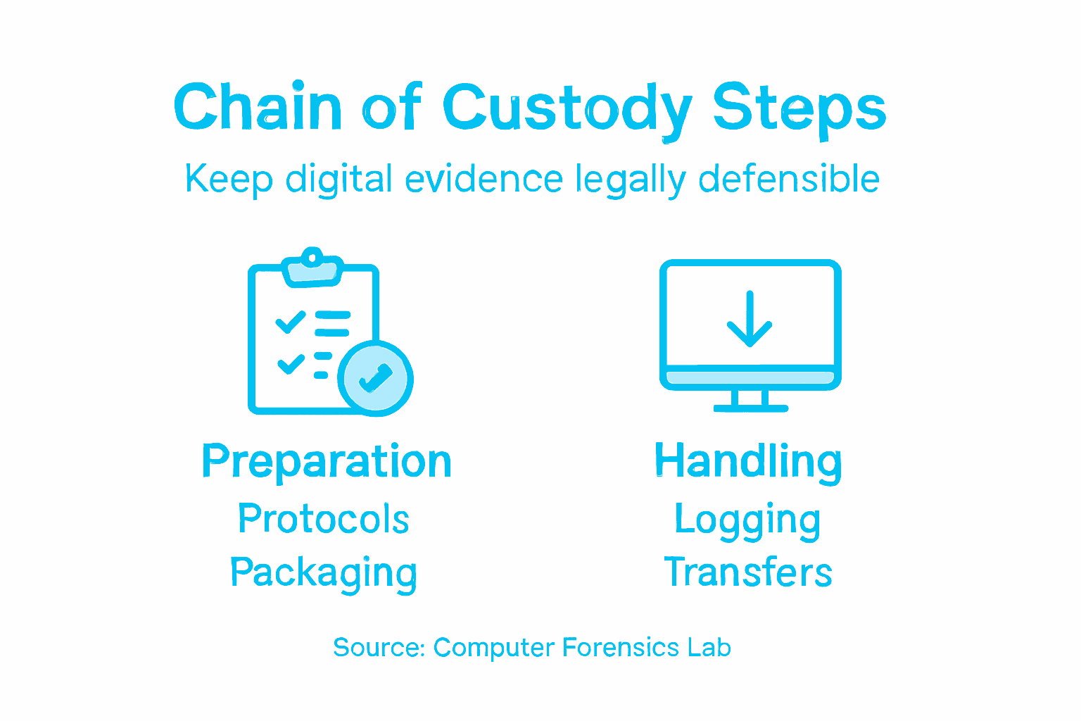 How to Preserve Chain of Custody for Digital Evidence 2 Infographic of chain of custody process steps