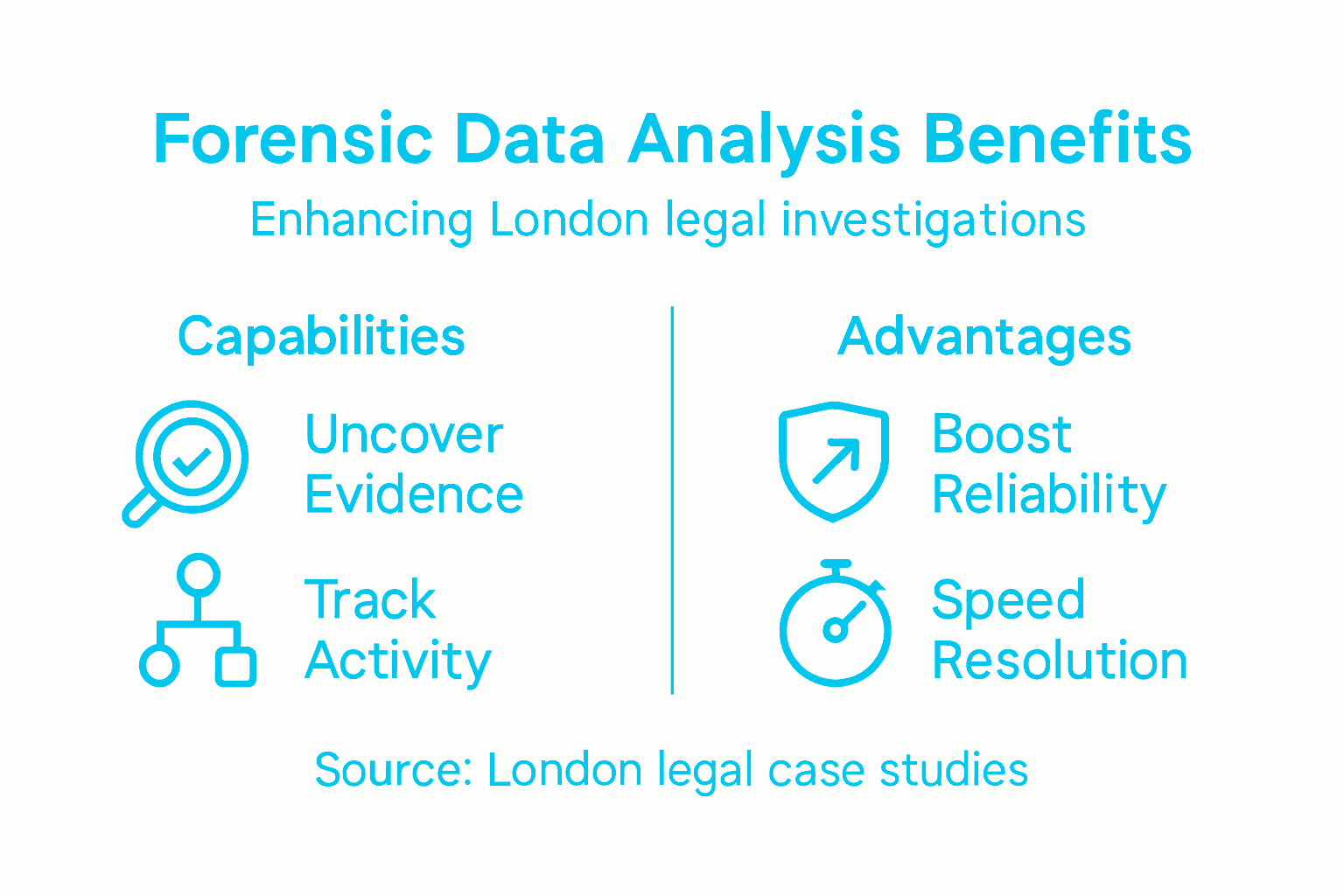 Benefits of Forensic Data Analysis in London Cases 2 Infographic showing forensic data analysis benefits