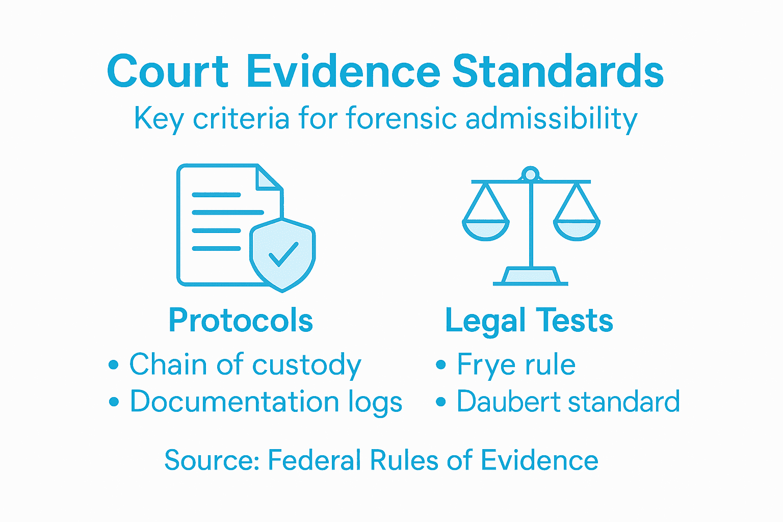 Why Document Forensic Process: Legal Impact 2 Infographic outlines court evidence standards