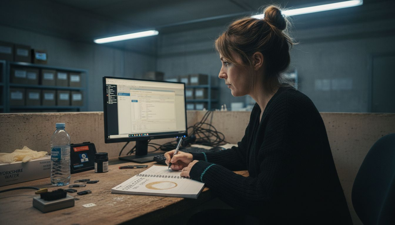 How to Document Forensic Findings for Legal Proceedings 2 Analyst writing forensic notes at cluttered desk