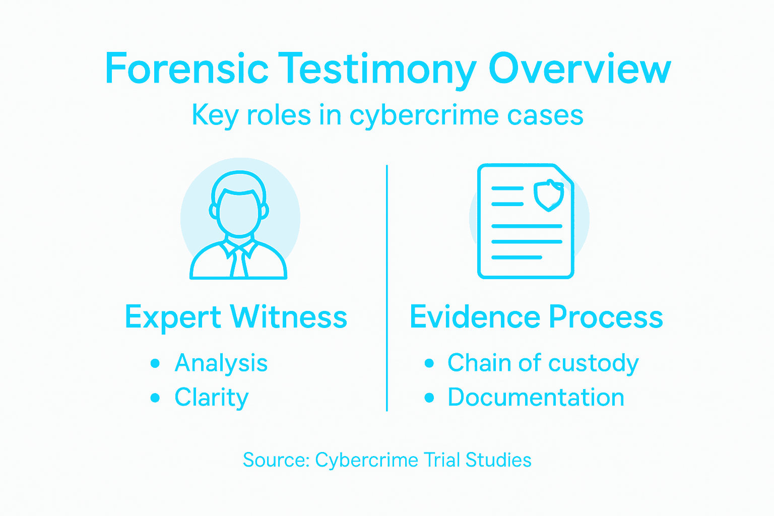 Role of Forensic Testimony: Impact on Cybercrime Trials 2 Infographic summarizing forensic testimony impact