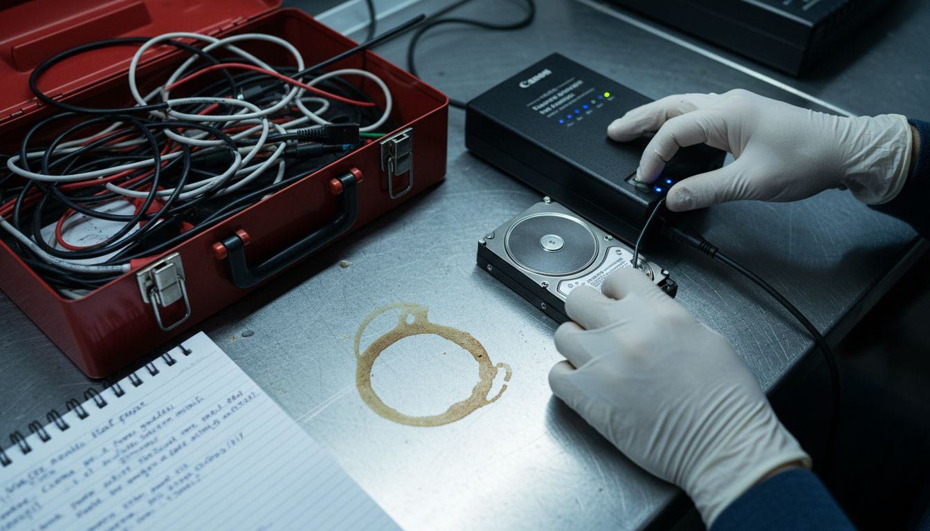 Forensic Imaging Process for Reliable Legal Evidence 1 Examiner setting up forensic imaging hardware