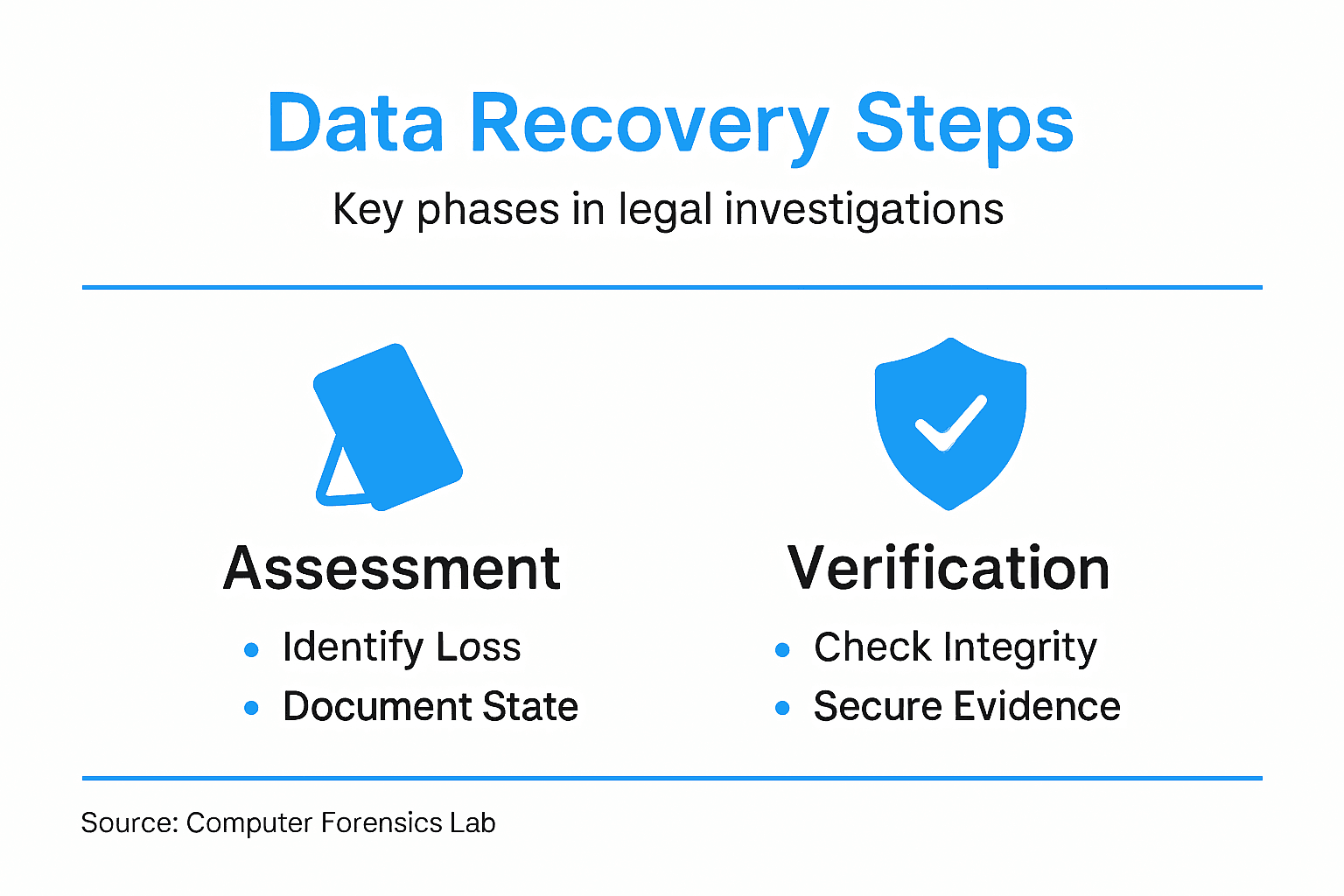 How to Recover Deleted Data for Legal Investigations 1 Infographic summarizing data recovery process steps