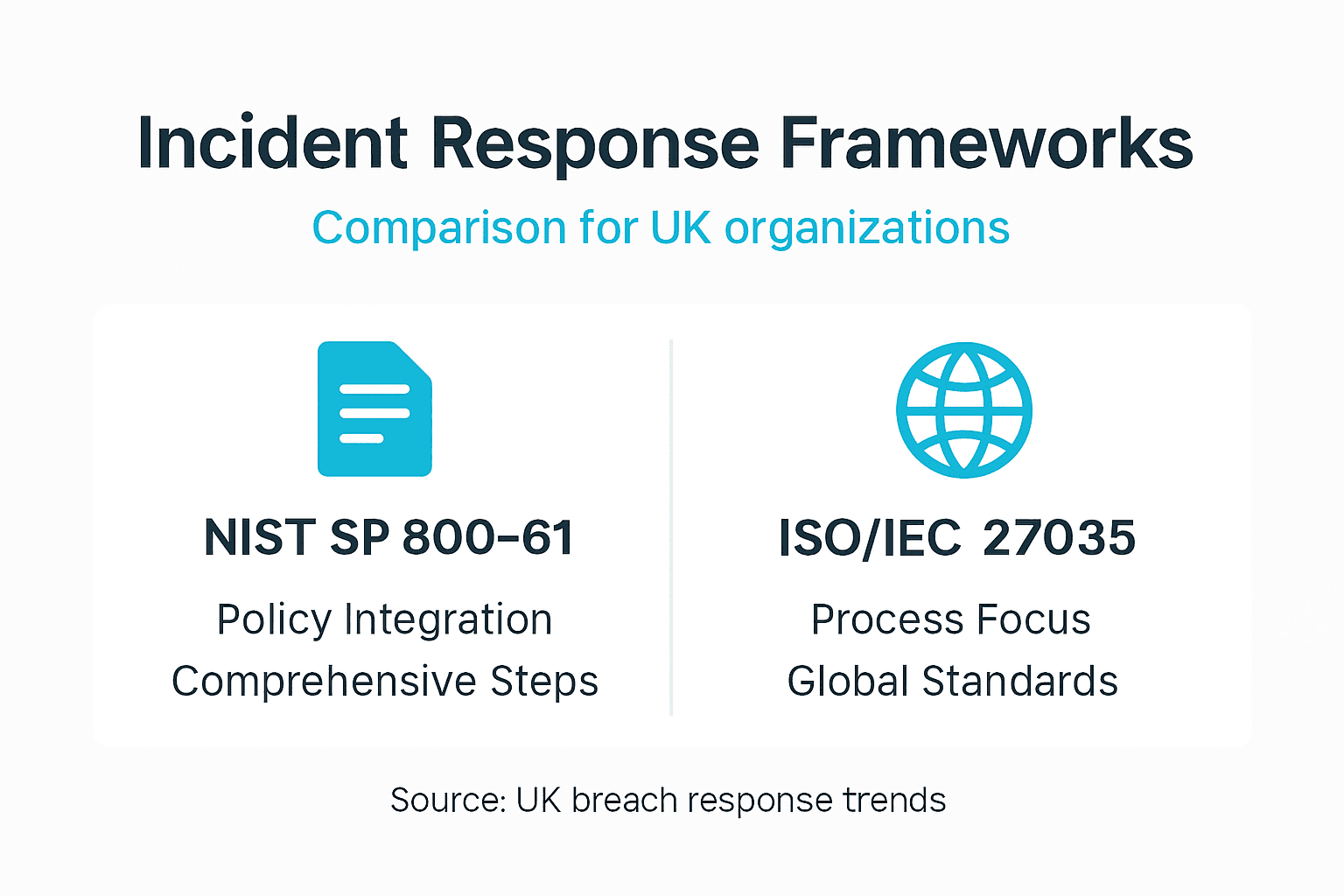 Incident Response Explained: 60% UK Breaches Improve Strategy 1 Infographic comparing NIST and ISO incident response