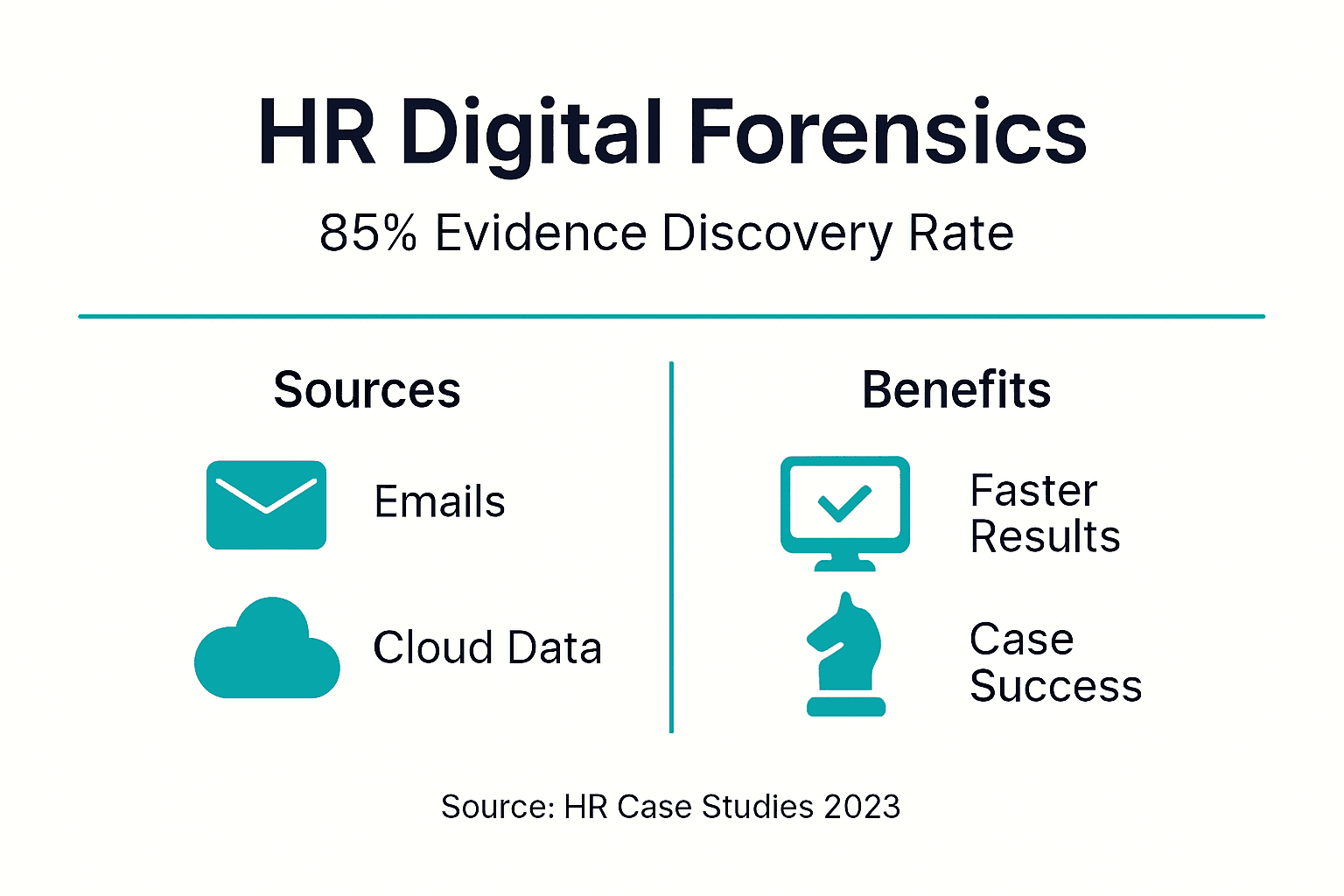 Digital Forensics in HR Cases: 85% Evidence Discovery Rate 2 Infographic on HR digital forensics evidence and benefits