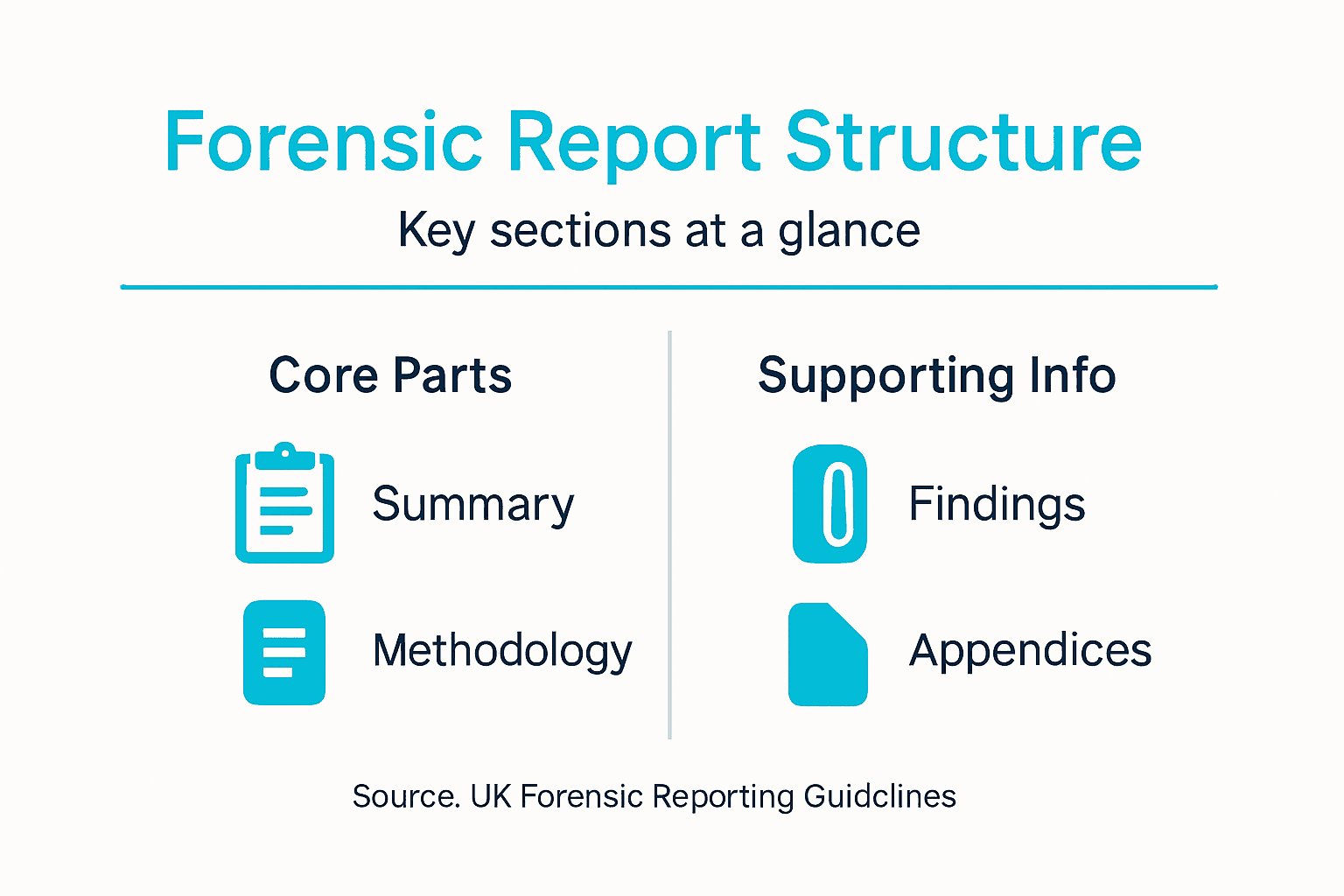 Forensic Reporting UK 2026: Boost Case Success by 40% 2 Infographic summarising forensic report components