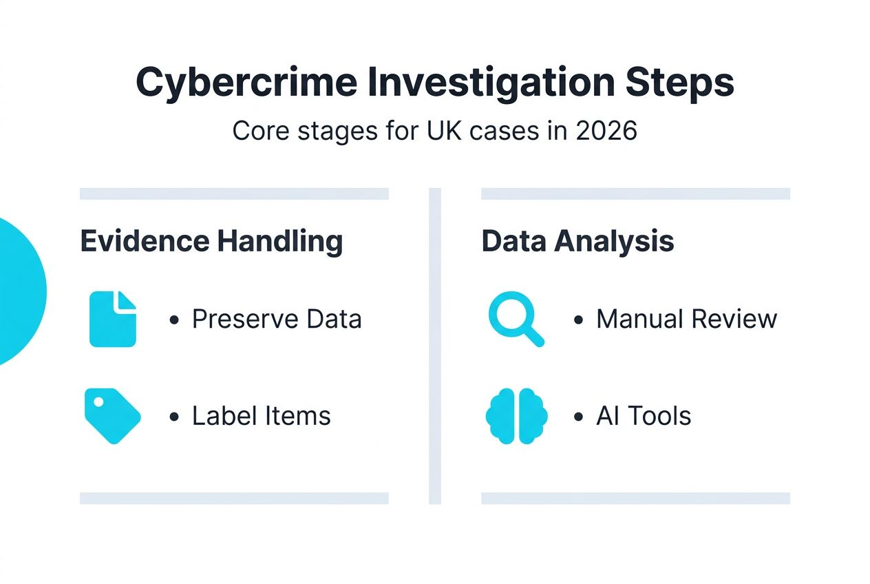 Master the cybercrime investigation process in the UK 2026 2 Infographic showing four key cybercrime investigation steps