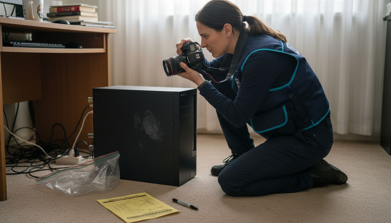 Master the steps in evidence collection for digital investigations 2026 2 Investigator photographing and labeling computer evidence