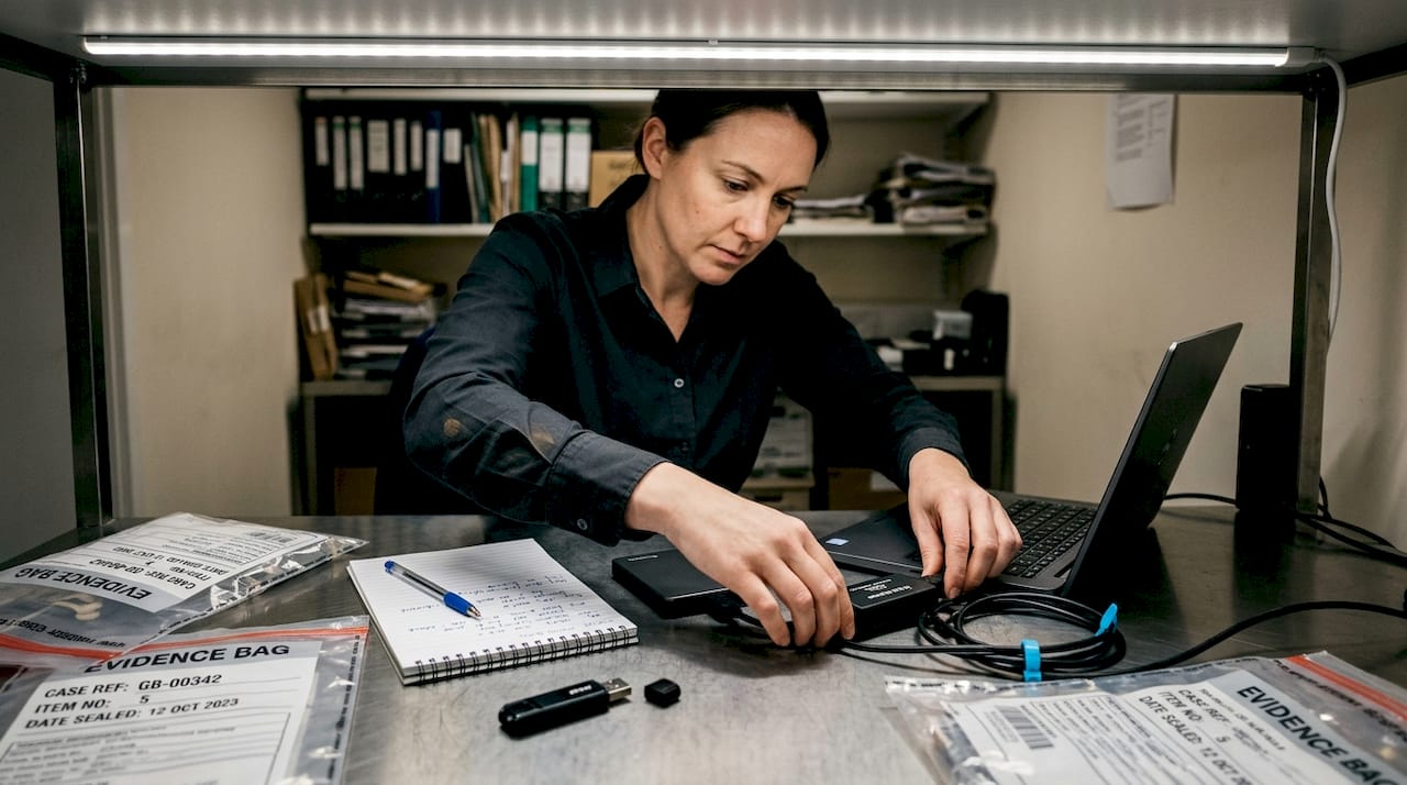 What is digital chain of custody: ensuring legal evidence integrity 2 Investigator performing forensic imaging of device