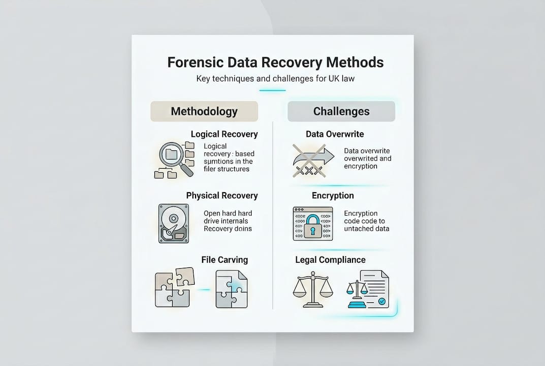 What is data recovery? A guide for UK legal professionals 1 Infographic of forensic recovery methods and challenges