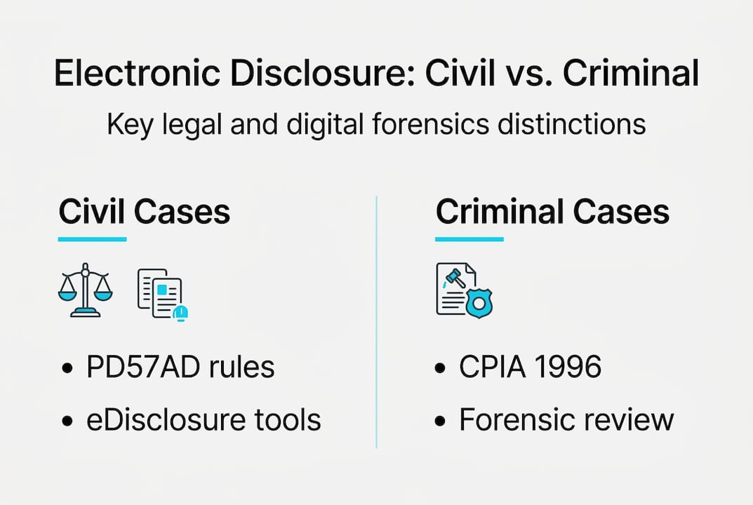 Electronic disclosure: legal strategies and digital forensics 1 Infographic comparing civil and criminal eDisclosure
