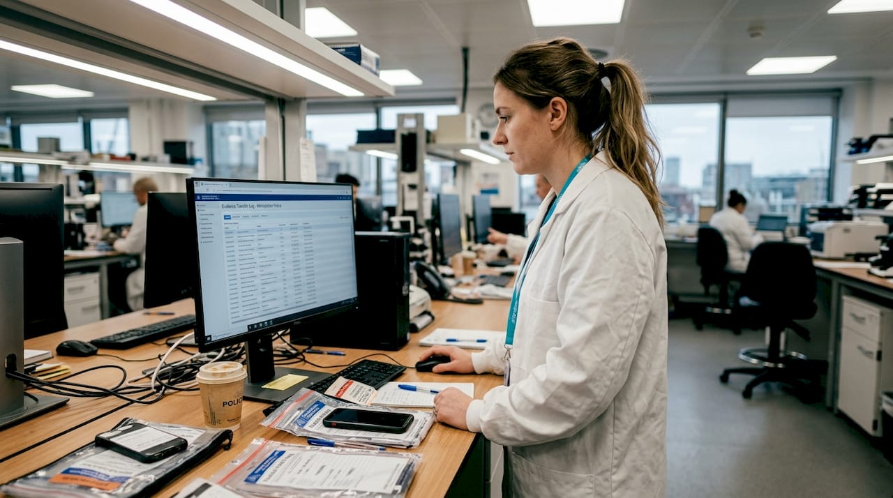 Essential digital evidence handling: UK guide 2026 1 Forensic technician reviewing digital evidence logs