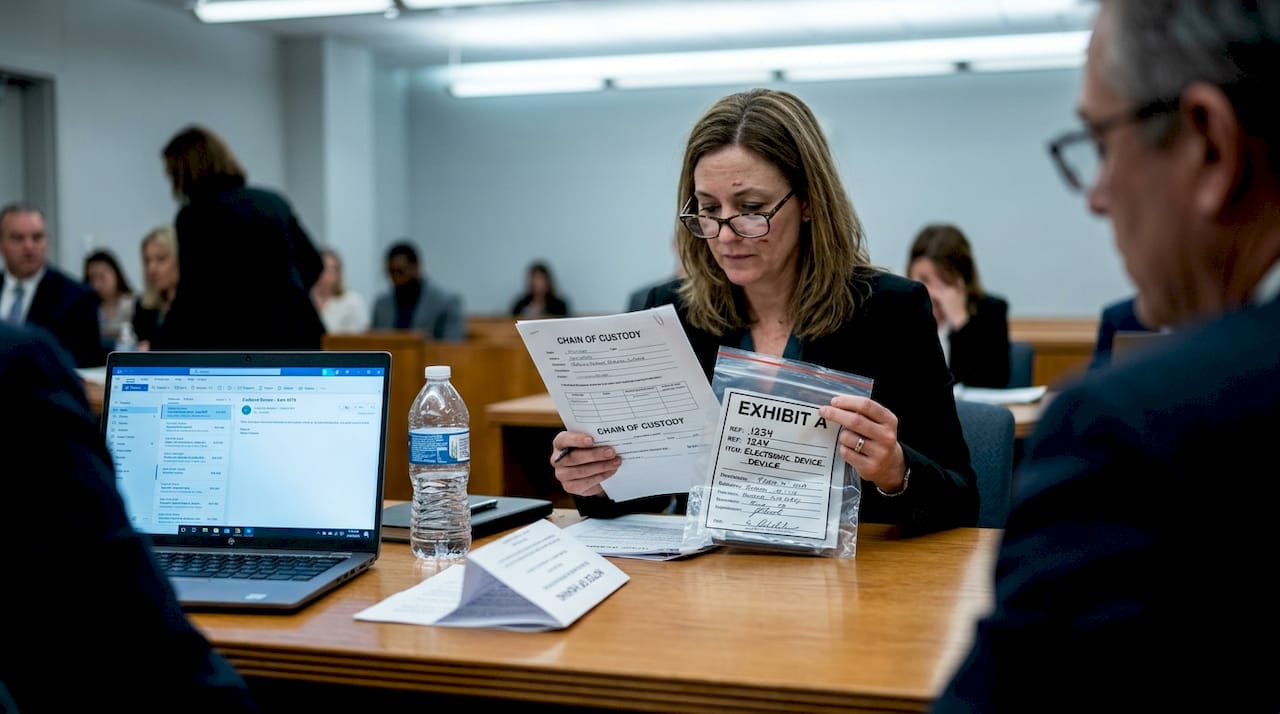 Why chain of custody is crucial for digital evidence 1 Solicitor reviewing chain of custody in court