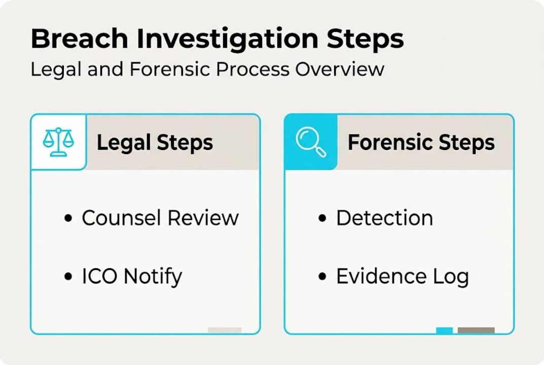 How to investigate data breaches: legal and forensic steps 1 Infographic showing breach investigation steps